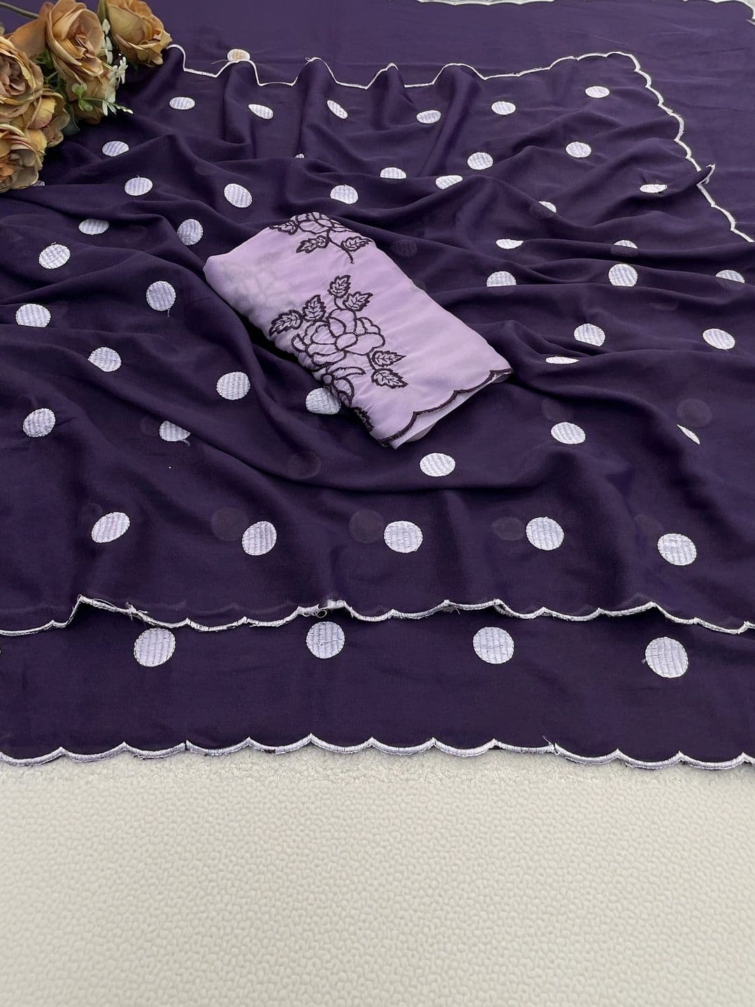 Vastra Drape Polka Dot Embroidered Poly Georgette Saree thumbnail 2