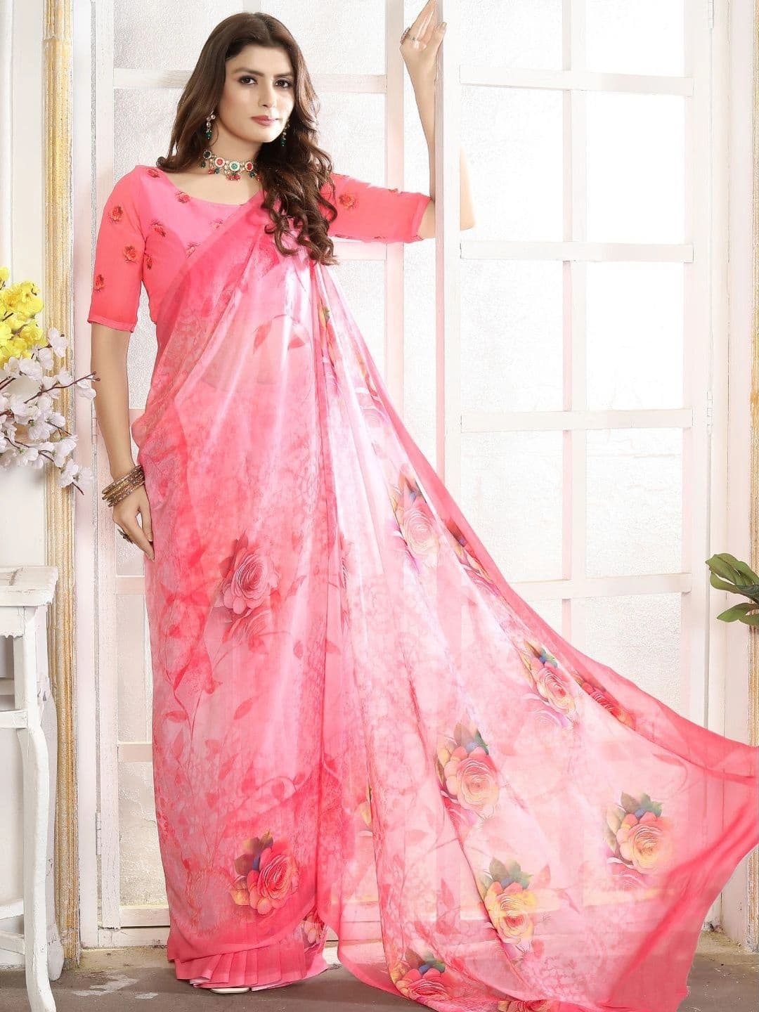 Mitera Floral Pure Georgette Designer Saree thumbnail 2
