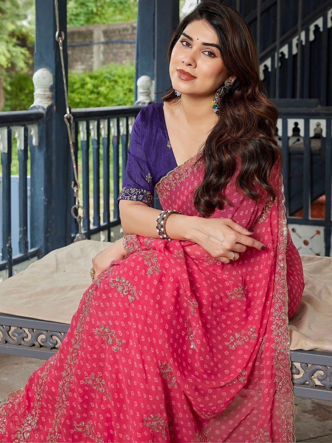 Mitera Bandhani Embroidered Pure Georgette Designer Saree thumbnail 7