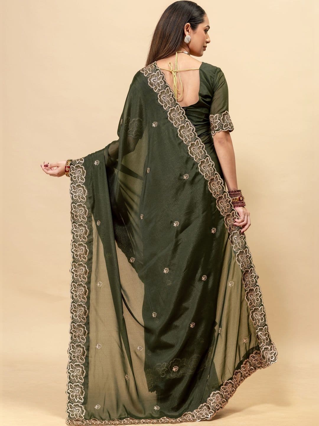 Saanvi Embellished Embroidered Poly Georgette Saree thumbnail 7