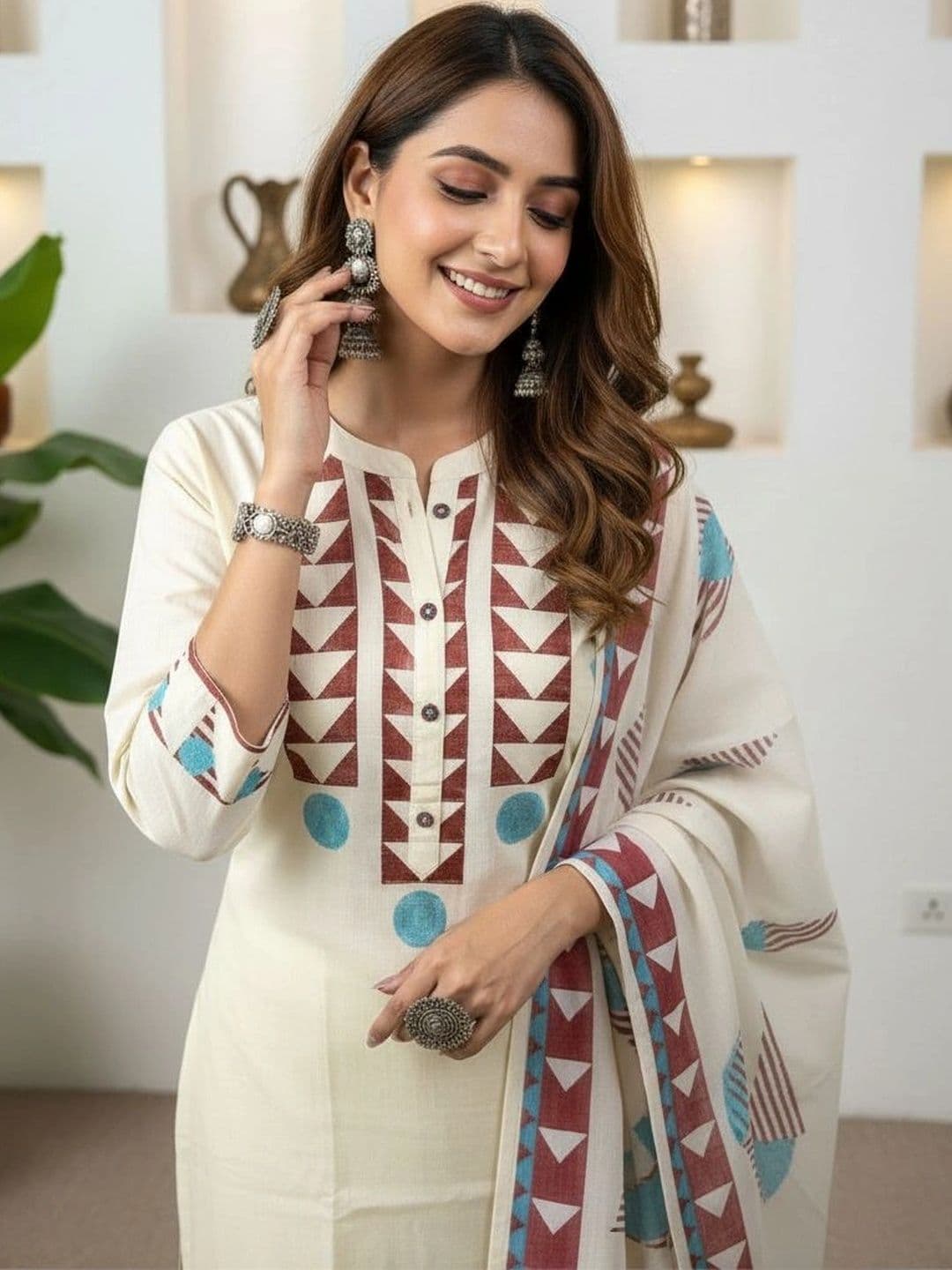 Anouk Women Printed Regular Pure Cotton Kurta with Trousers & With Dupatta thumbnail 5