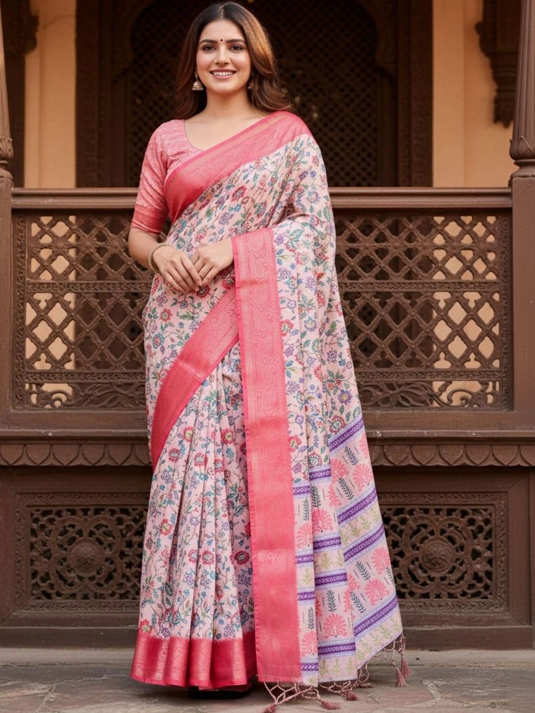 Mitera Floral Silk Blend Designer Saree - view 1