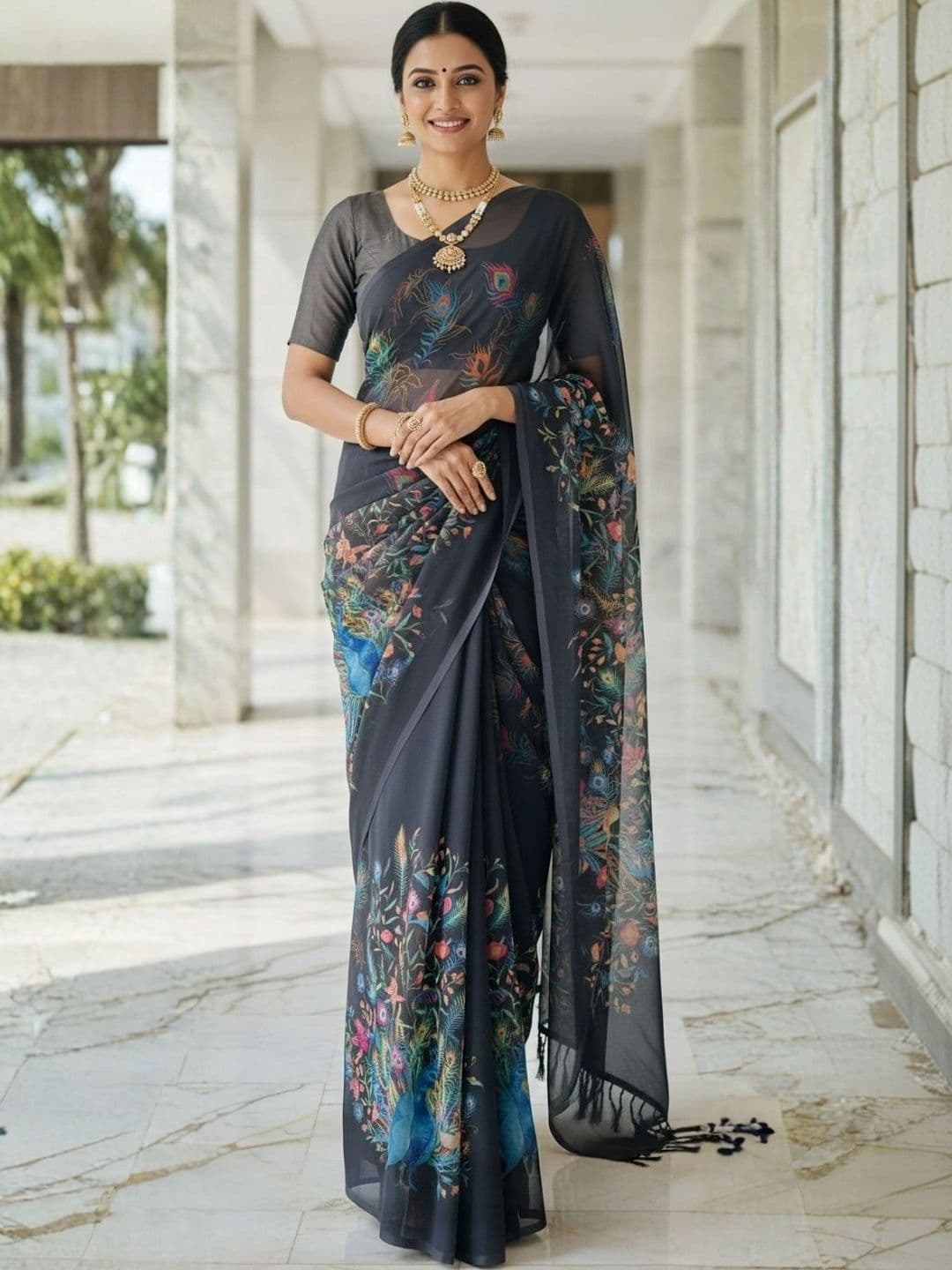 Mitera Floral Pure Georgette Designer Saree - view 1