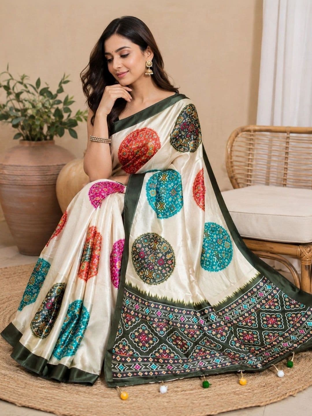 DHANLAXMI SAREES Ethnic Motifs Satin Patola Saree thumbnail 4
