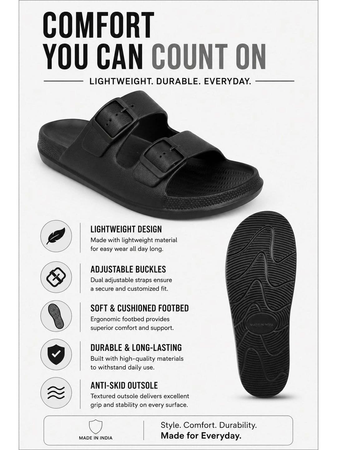 TRV Men Buckle Detailed Slip On Flip Flops thumbnail 2