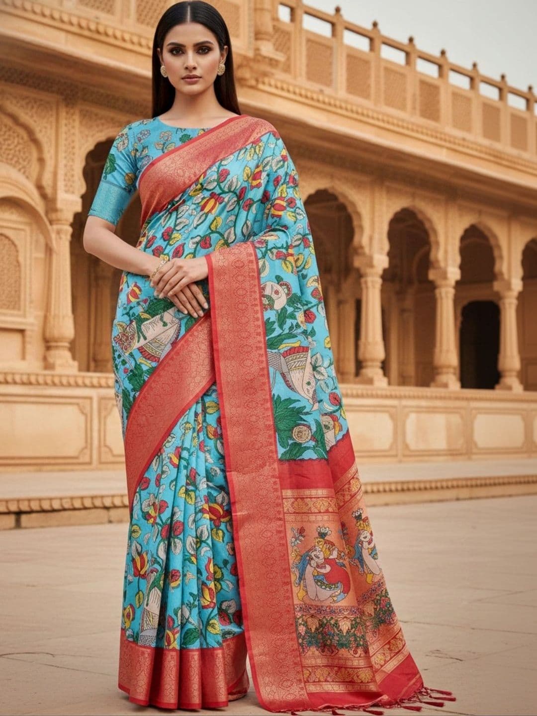 Mitera Kalamkari Silk Blend Designer Saree - view 1