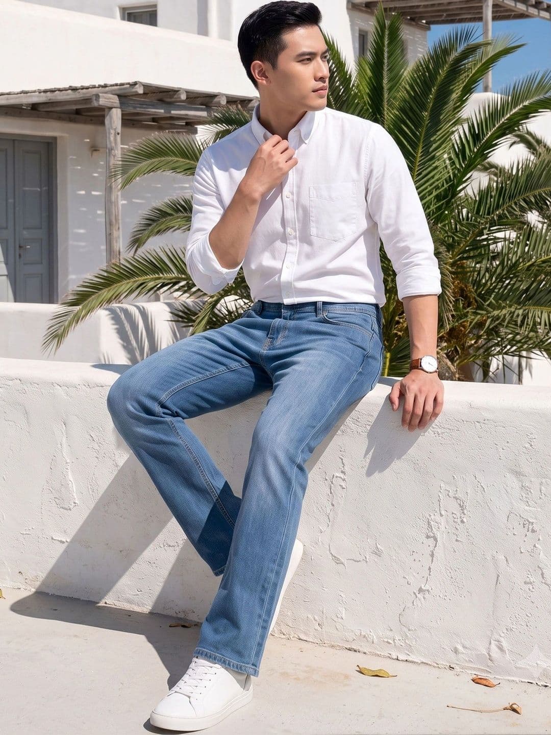 BELANO Men Comfort Bootcut Mid-Rise Light Fade Stretchable Jeans thumbnail 4