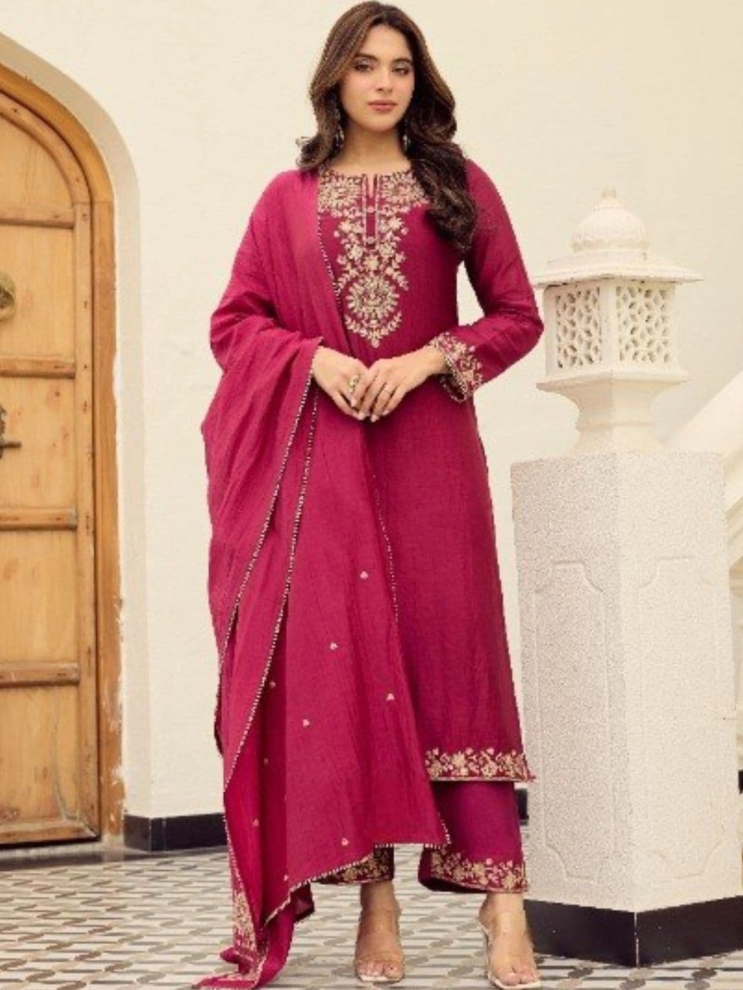 KALINI Women Ethnic Motifs Embroidered Regular Thread Work Kurta with Trousers & Dupatta thumbnail 2