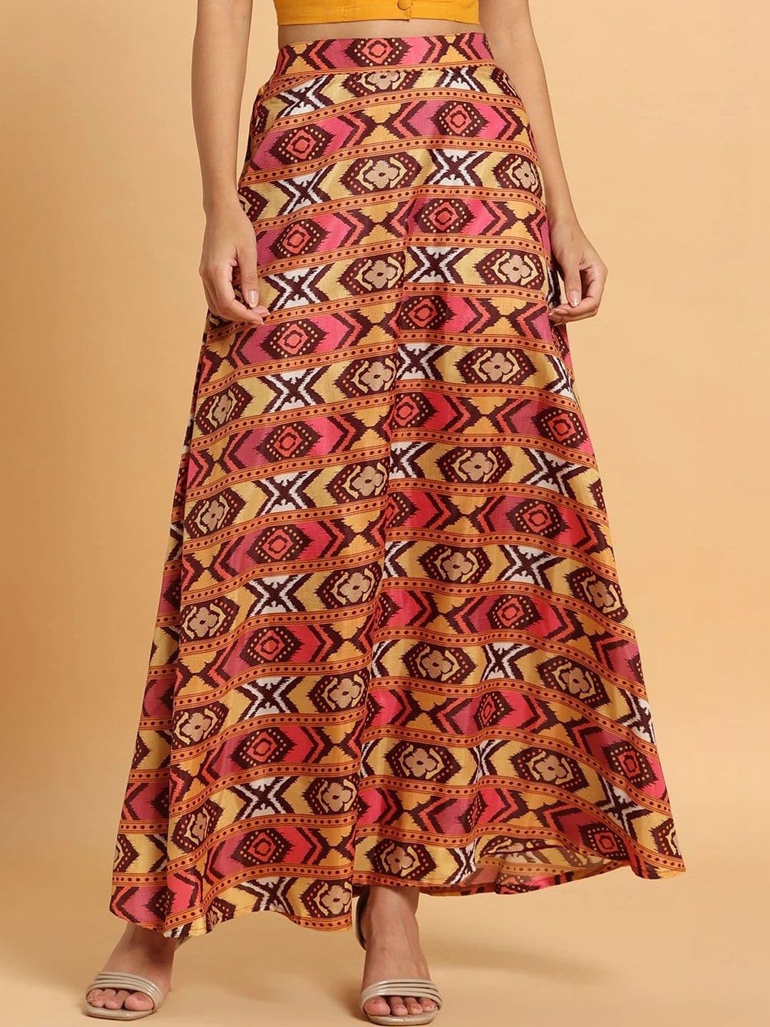 Frolic Rolic Women Geometric Tribal or Aztec Print Maxi Flared Skirt - view 1