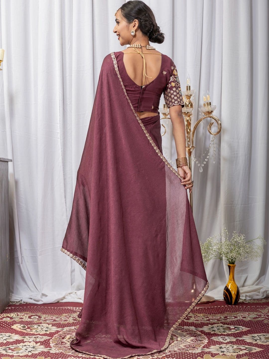 Saanvi Embellished Embroidered Poly Georgette Saree thumbnail 4