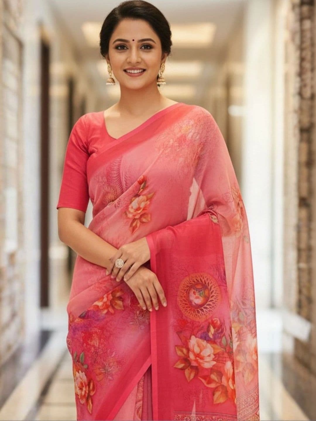 Mitera Floral Printed Pure Georgette Designer Saree thumbnail 2