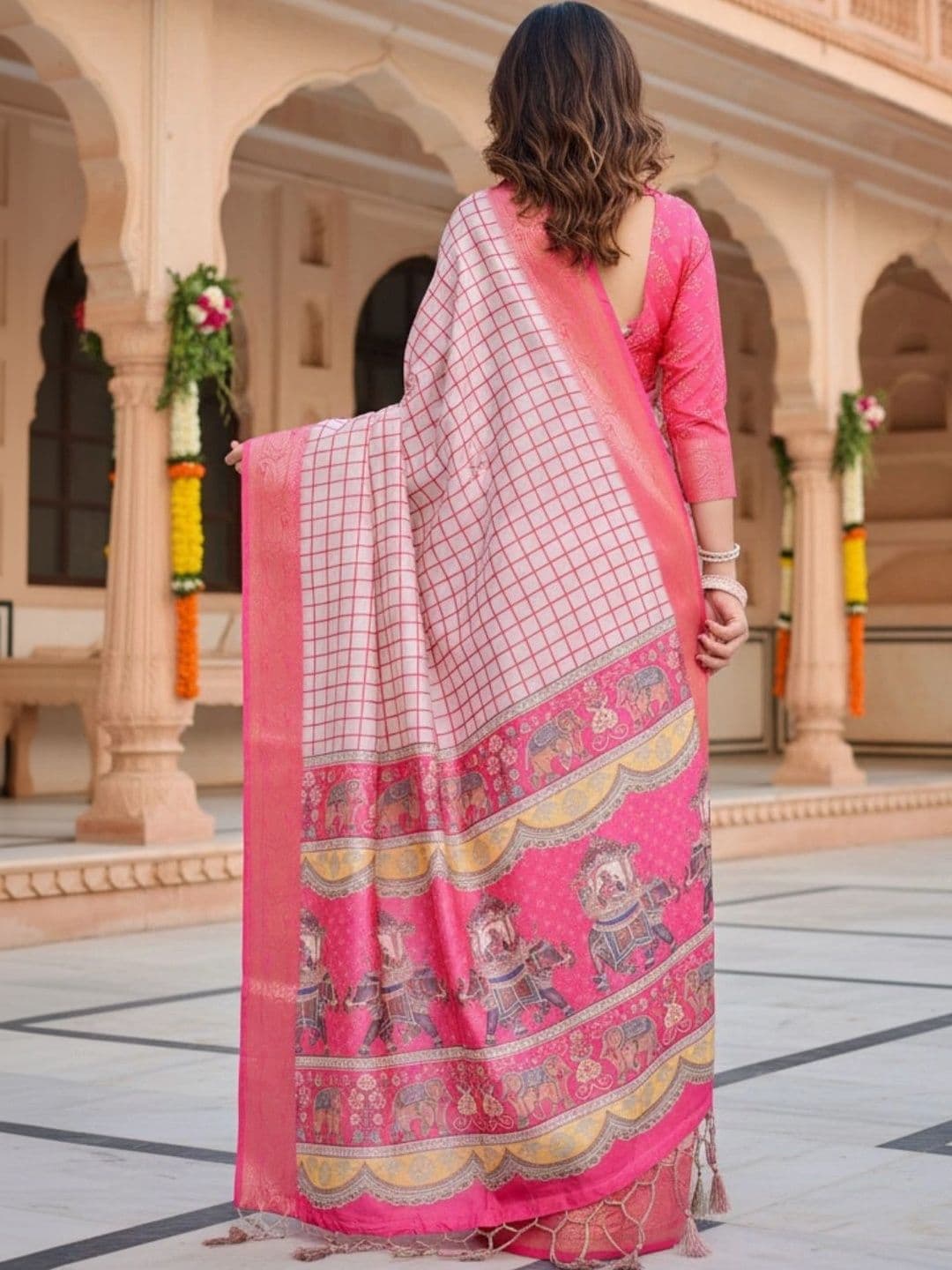 Mitera Checked Silk Blend Designer Saree thumbnail 2
