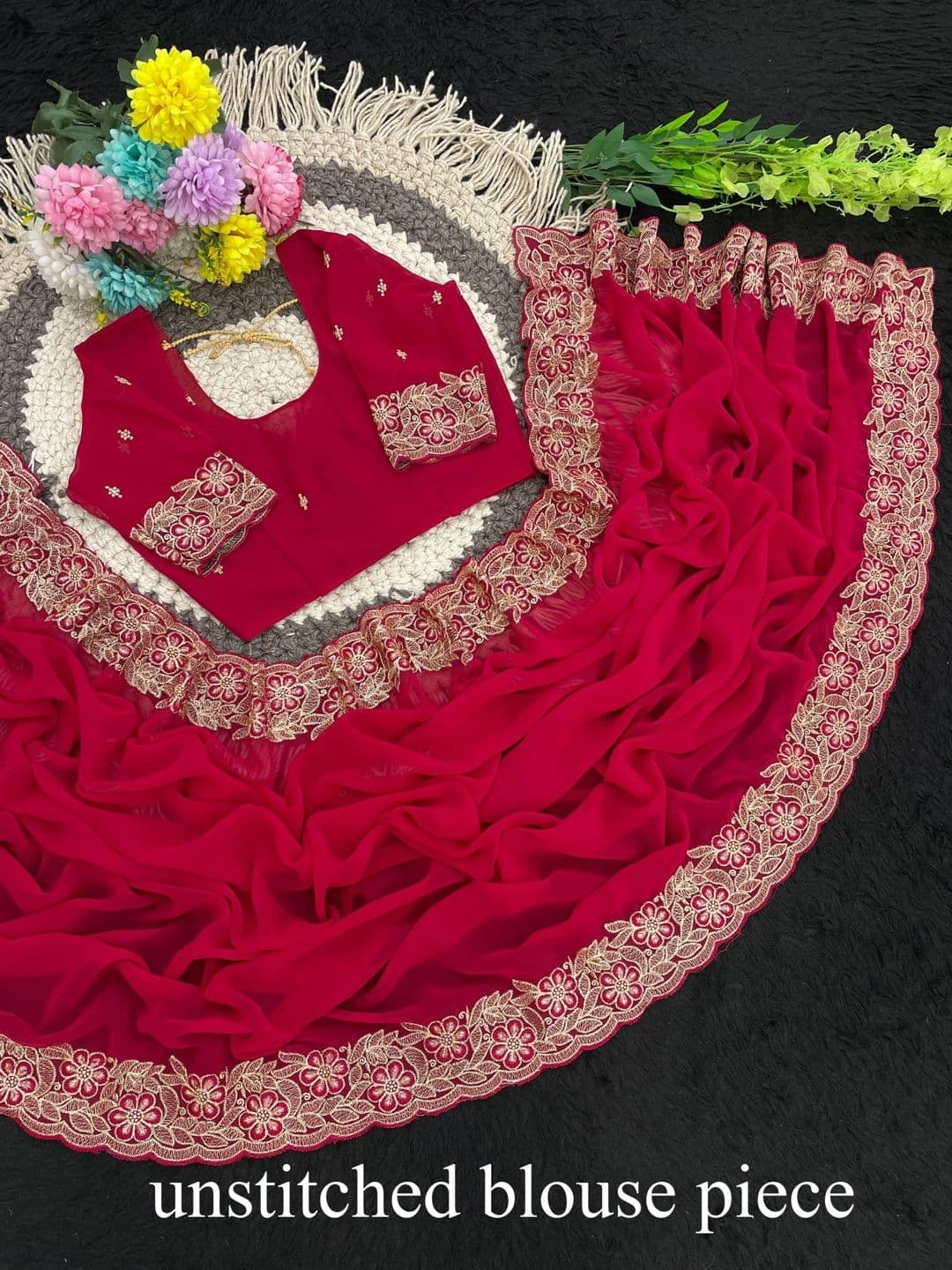 Saanvi Embellished Embroidered Poly Georgette Saree thumbnail 4