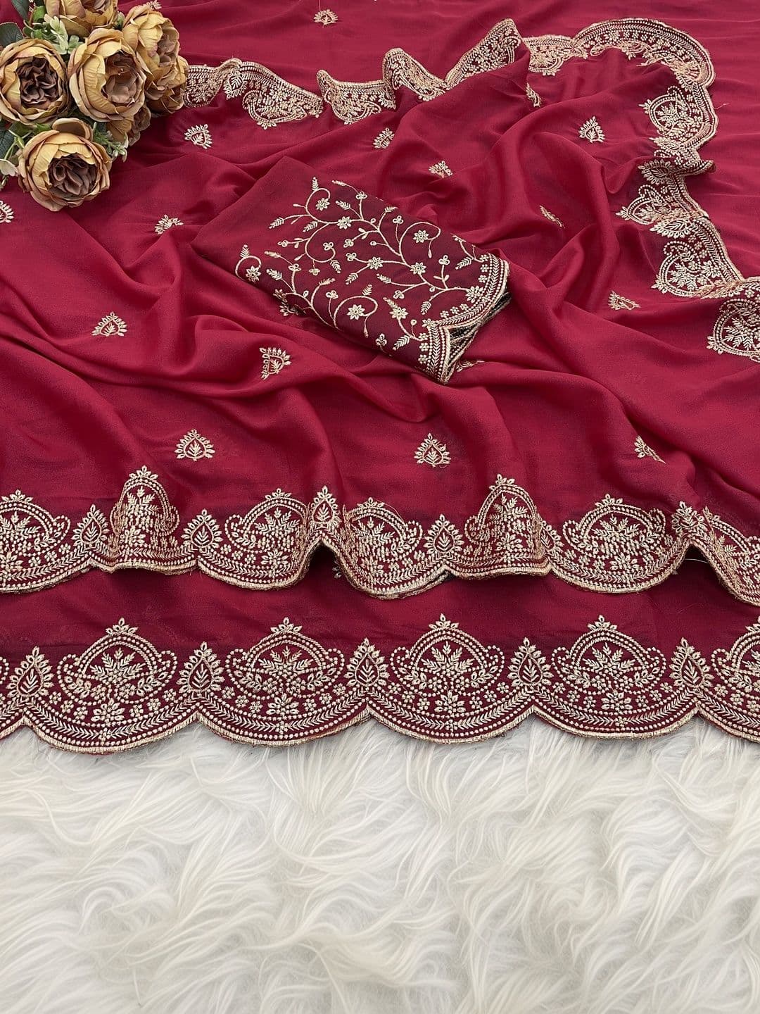 LabelVASTRA Embellished Embroidered Poly Georgette Saree thumbnail 3