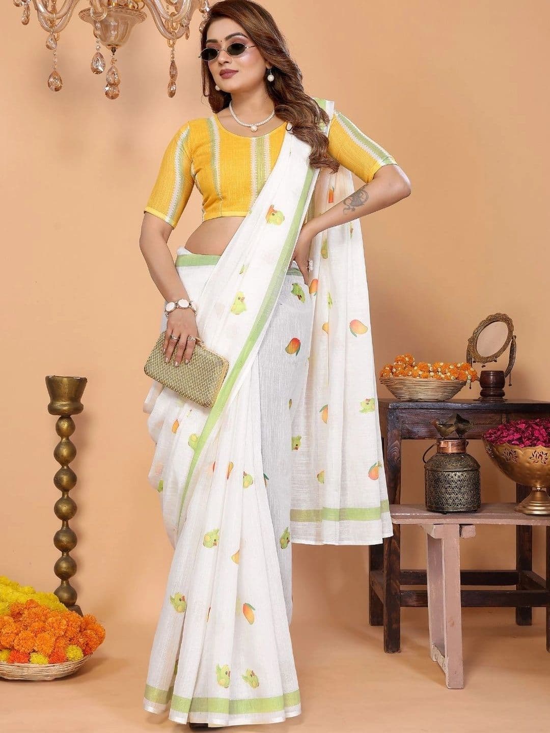 Mitera Warli Linen Blend Designer Saree thumbnail 4