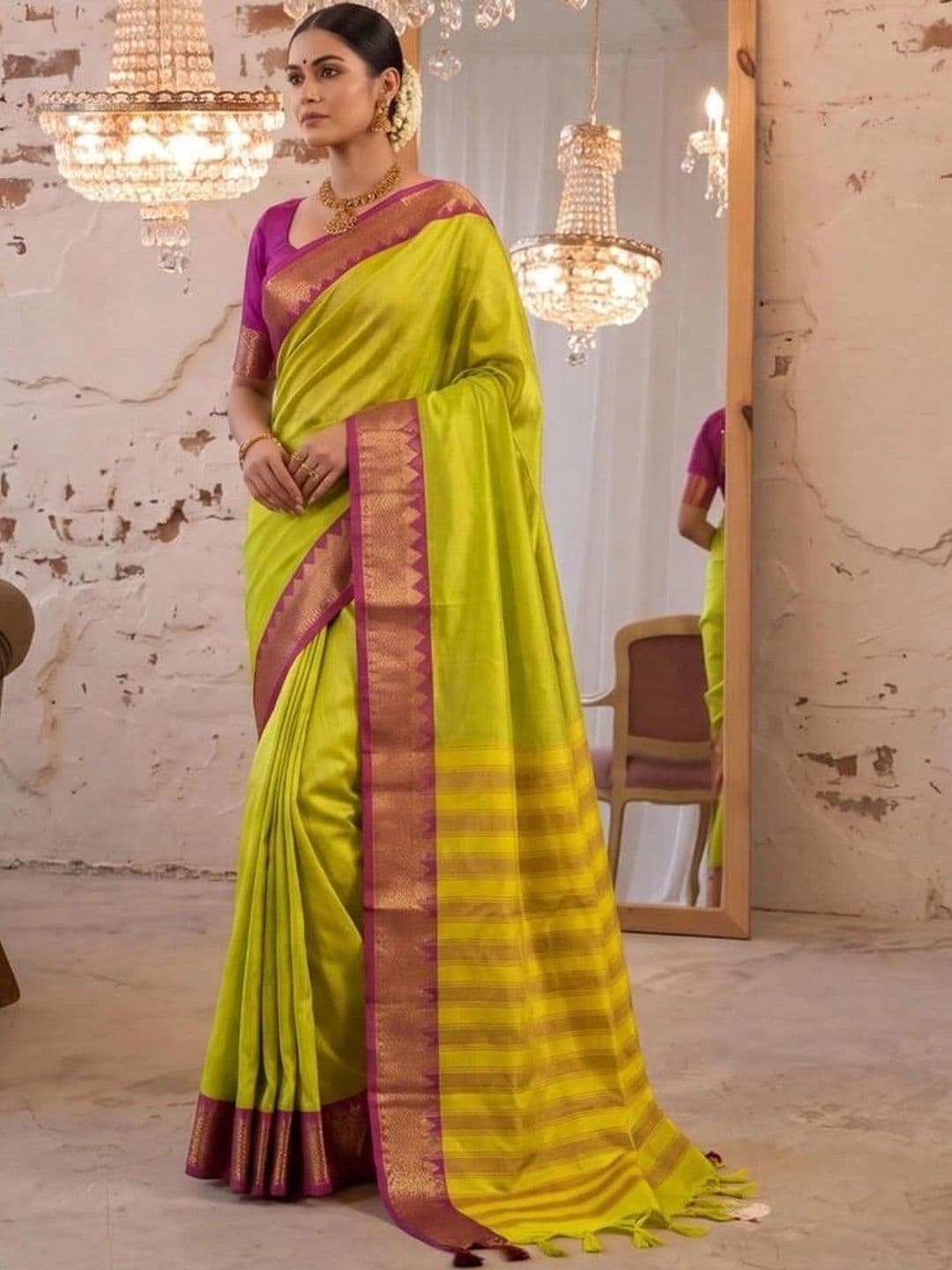 SAMANTHA Striped Zari Silk Blend Banarasi Saree - view 1