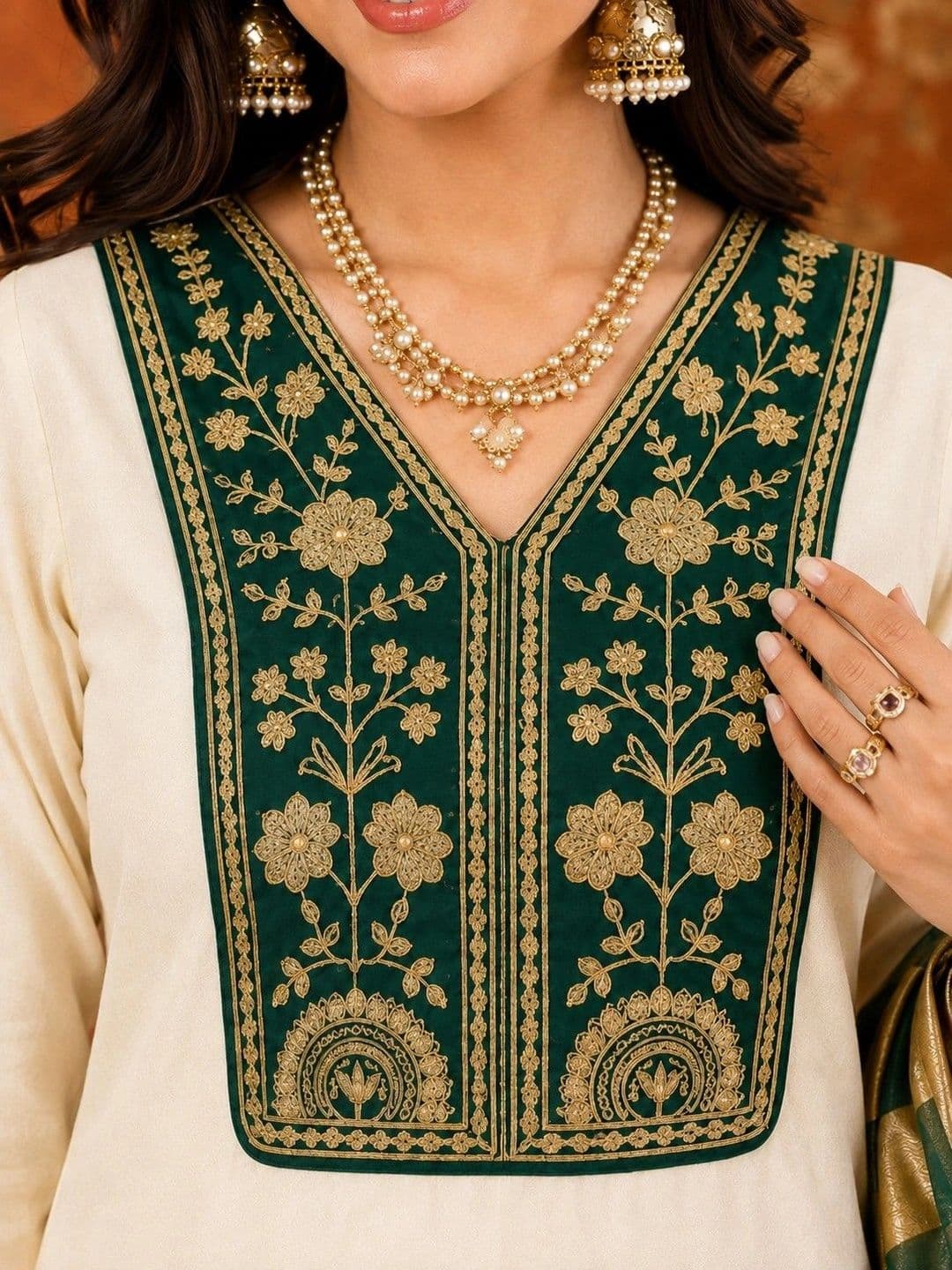 Sangria Women Ethnic Embroidered Regular Thread Work Kurta with Trousers & With Dupatta thumbnail 3
