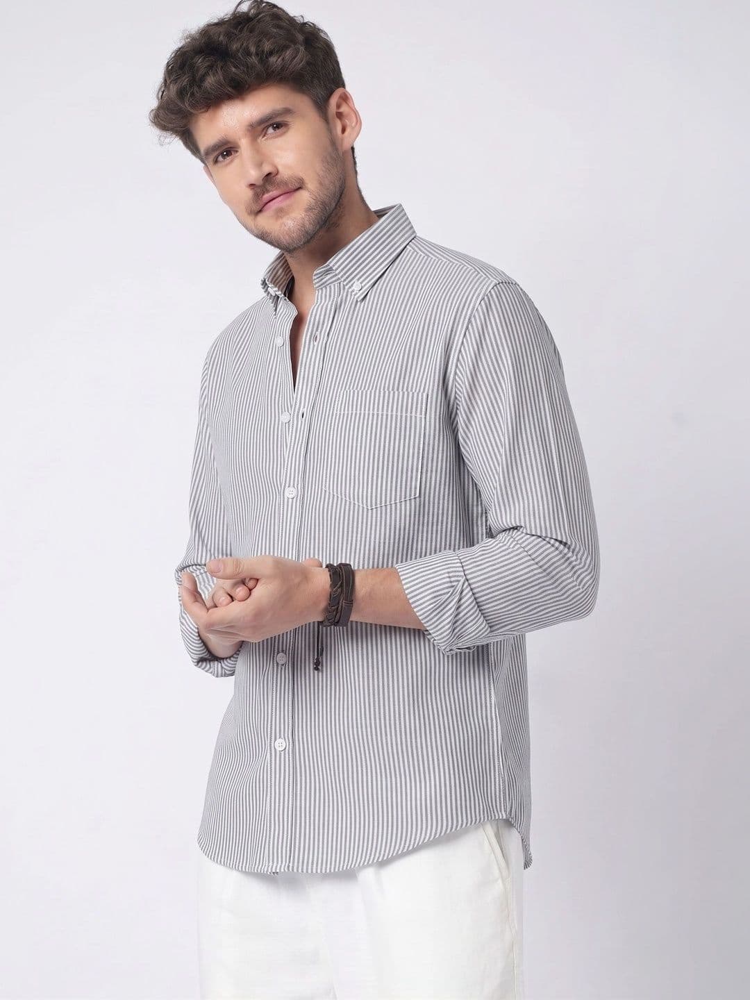 R.Code by The Roadster Life Co. Men Standard Striped Casual Shirt thumbnail 2