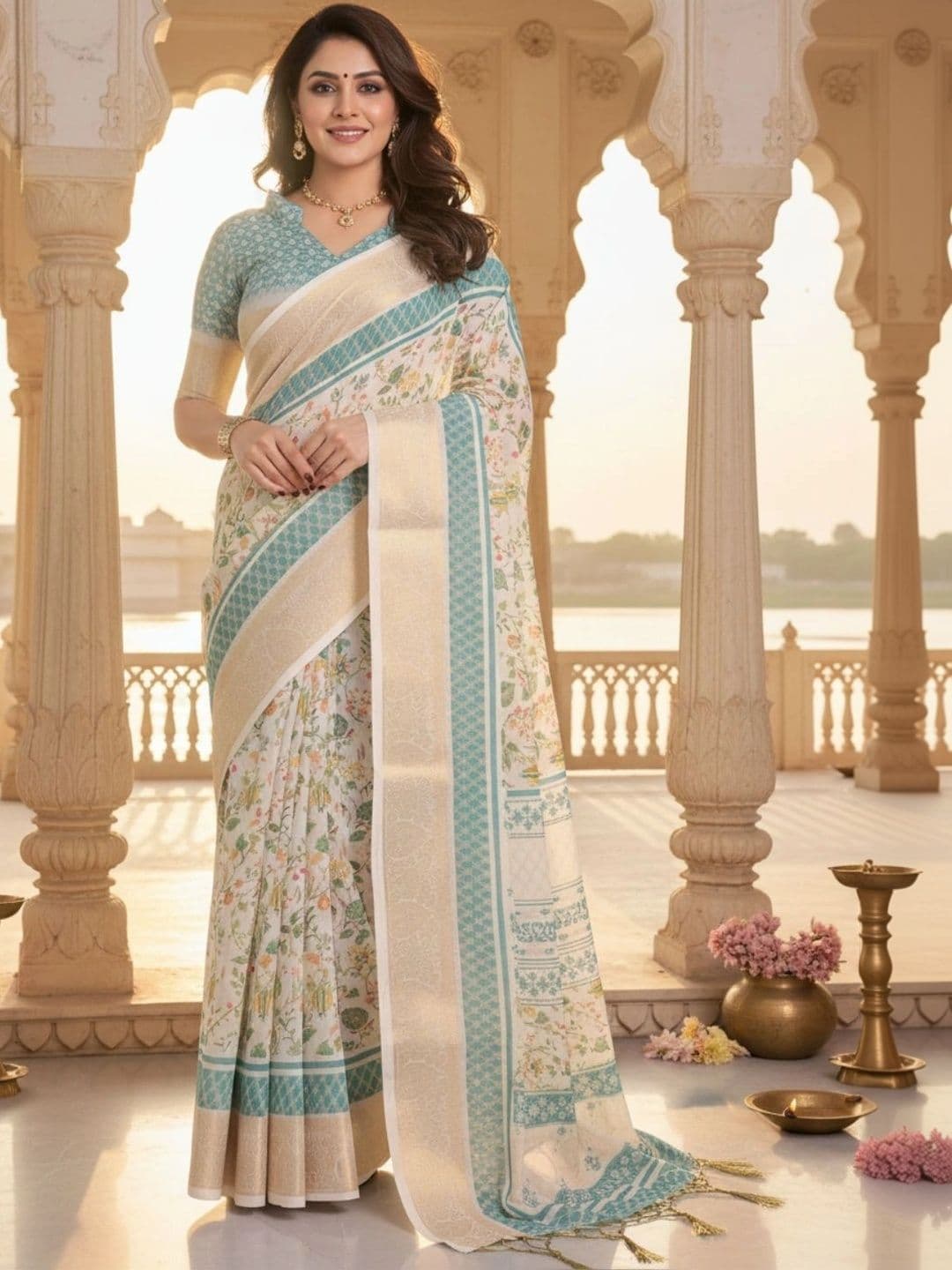 Mitera Floral Silk Blend Designer Saree thumbnail 2