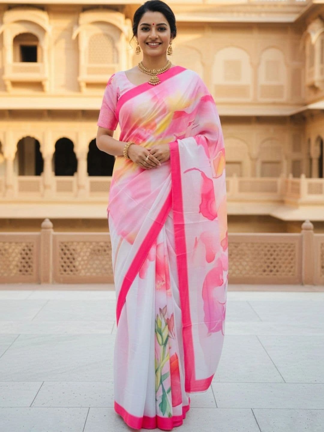 Mitera Abstract Printed Crepe Saree - view 1