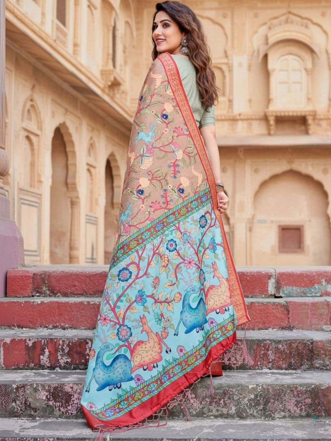 Mitera Kalamkari Silk Blend Designer Saree thumbnail 2
