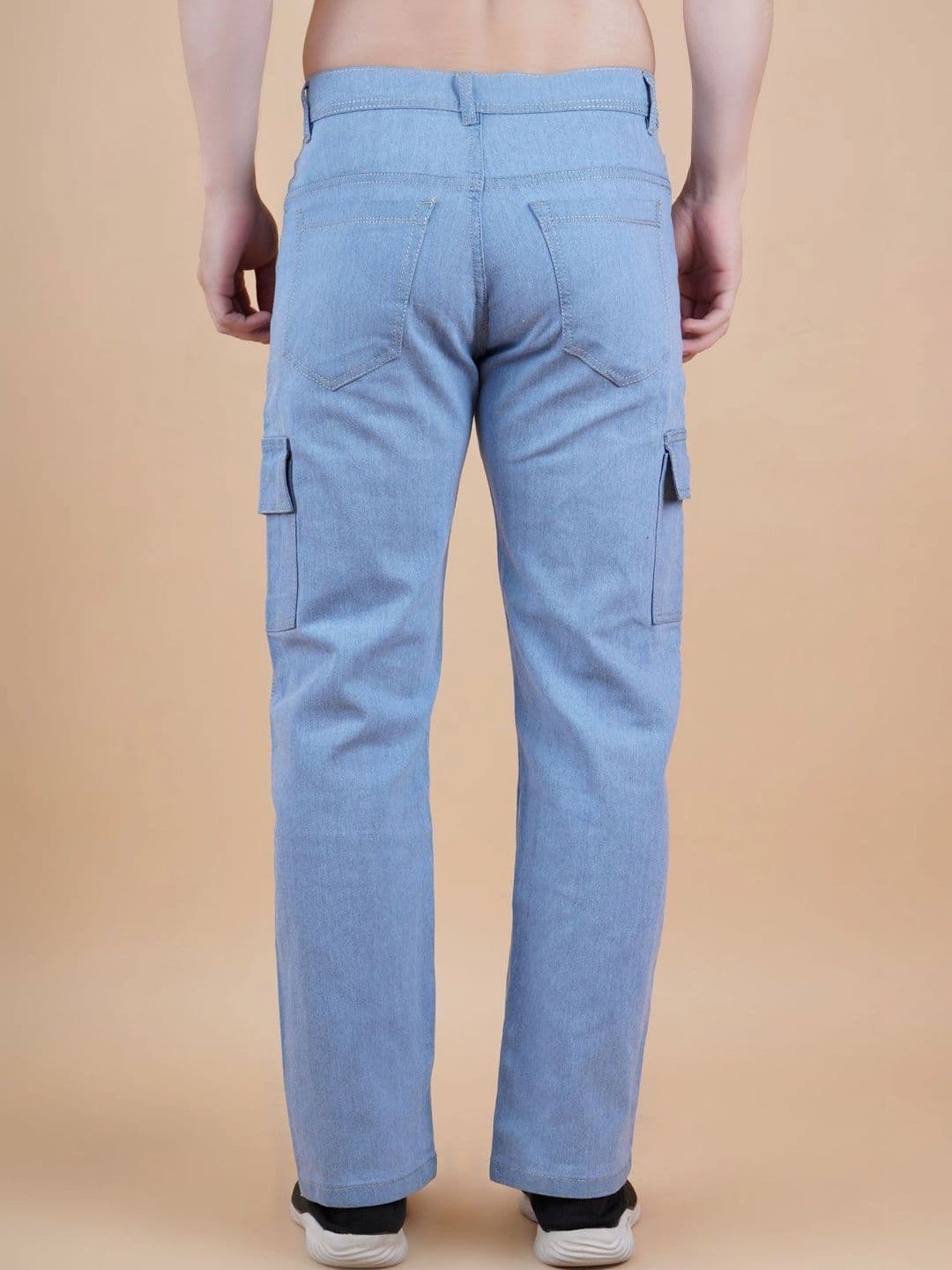 HERE&NOW Men's Light Blue Mid-Rise Cargo Straight Fit Jeans thumbnail 2