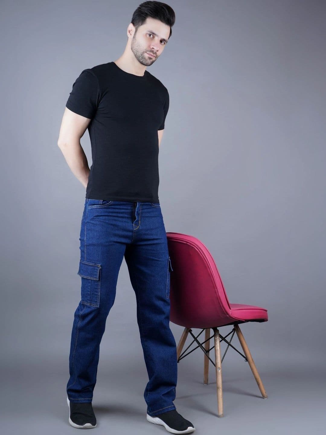 HERE&NOW Men Classic Regular Fit Mid-Rise Stretchable Cargo Jeans thumbnail 4