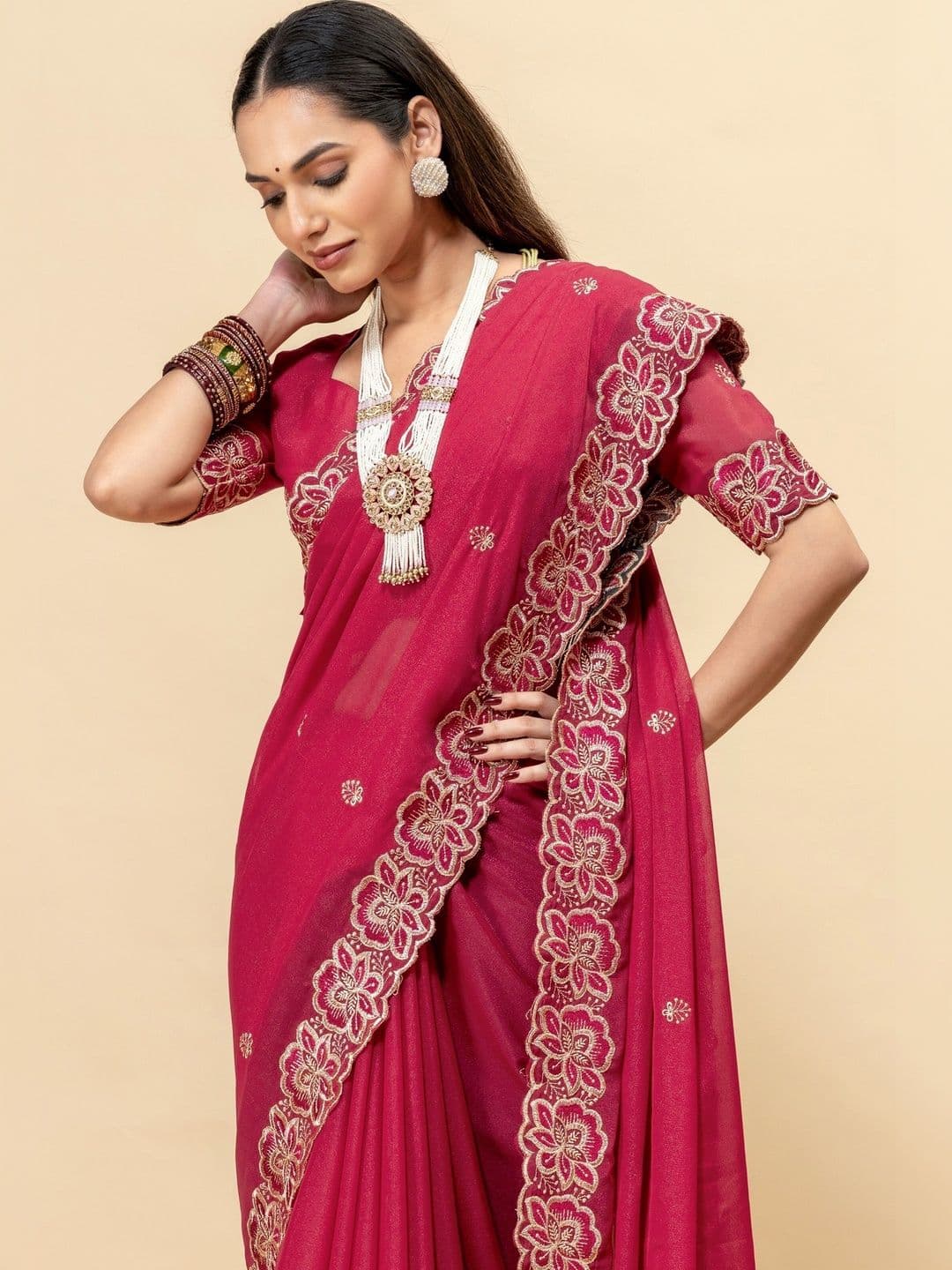 Saanvi Embellished Embroidered Poly Georgette Saree thumbnail 4