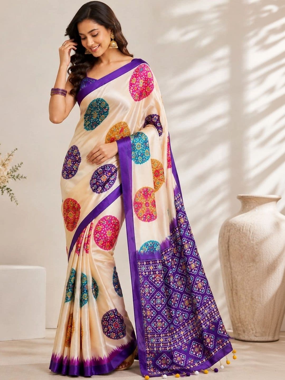 DHANLAXMI SAREES Ethnic Motifs Satin Patola Saree thumbnail 2