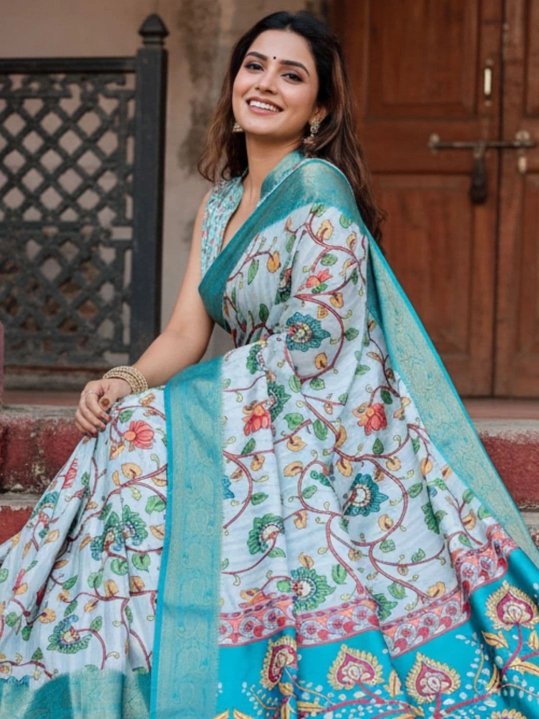 Mitera Kalamkari Silk Blend Designer Saree thumbnail 4
