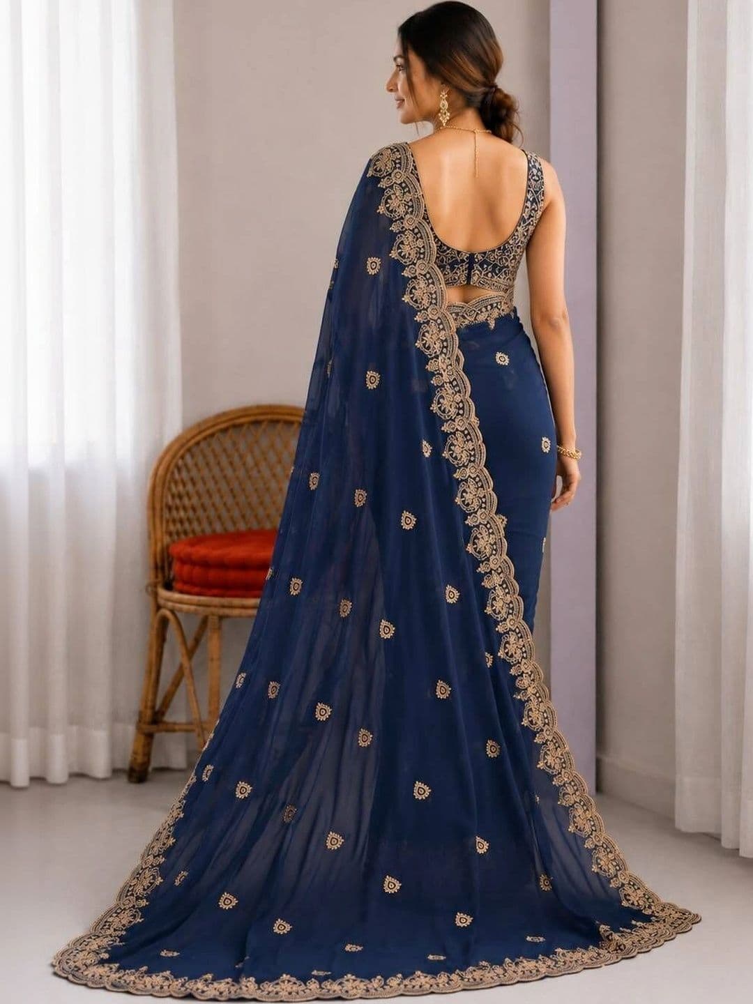 Saanvi Embellished Embroidered Poly Georgette Saree thumbnail 4