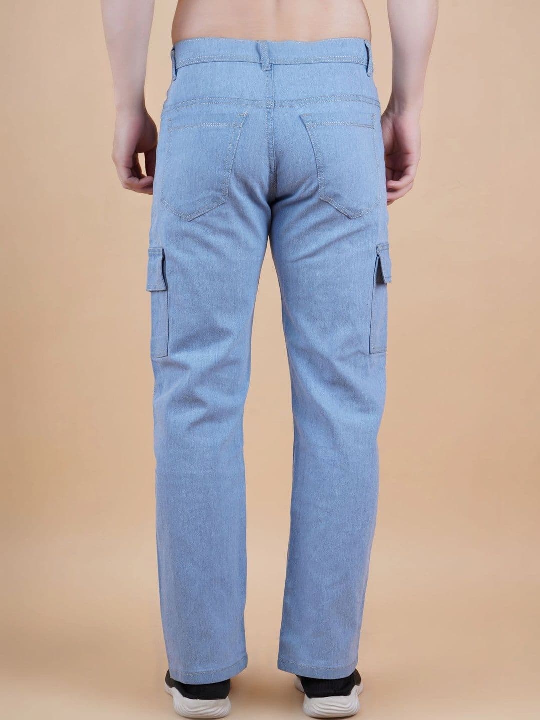 HERE&NOW Men's Light Wash Mid-Rise Straight Cargo Jeans with Utility Pockets thumbnail 2