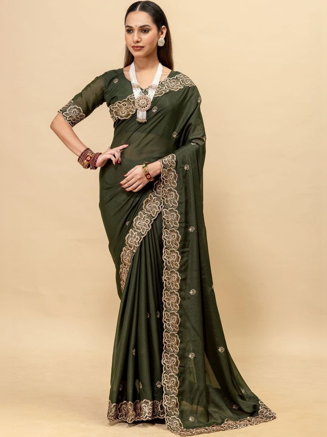 LabelVASTRA Embellished Embroidered Poly Georgette Saree - view 1