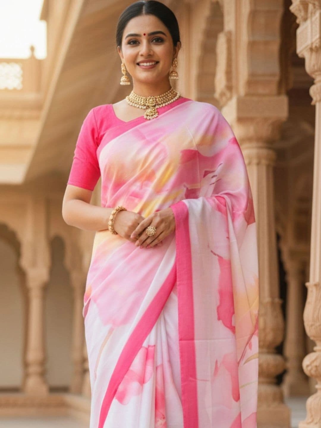 Mitera Abstract Printed Crepe Saree thumbnail 4