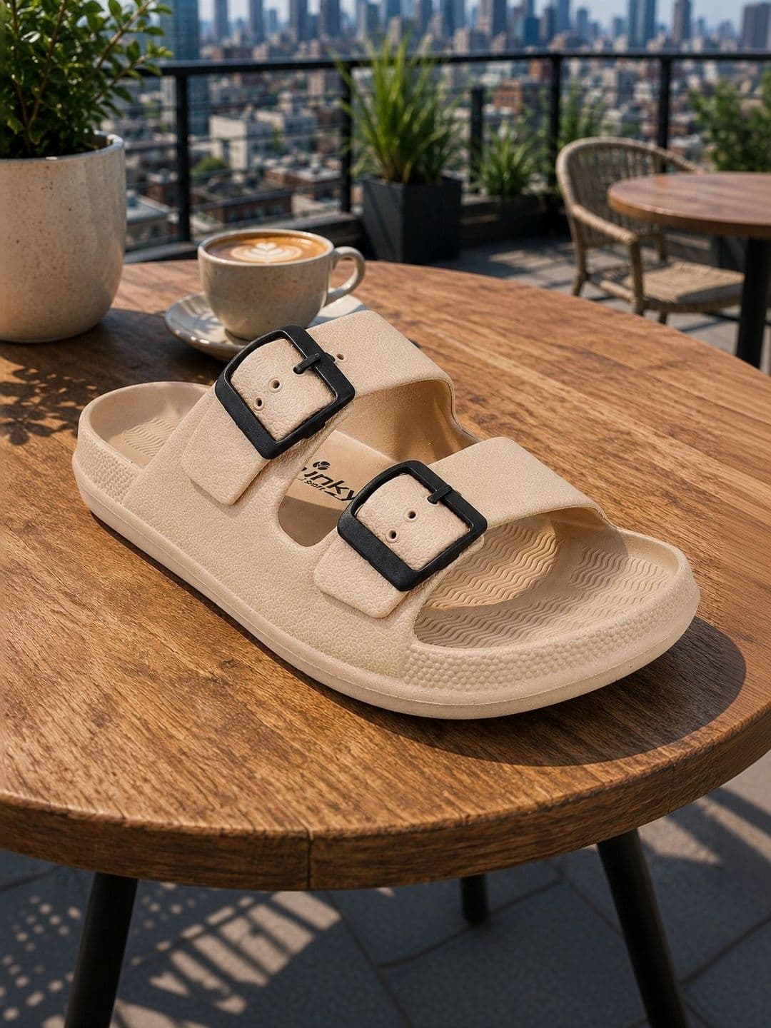 TRV Men Buckle Detailed Slip On Flip Flops thumbnail 6