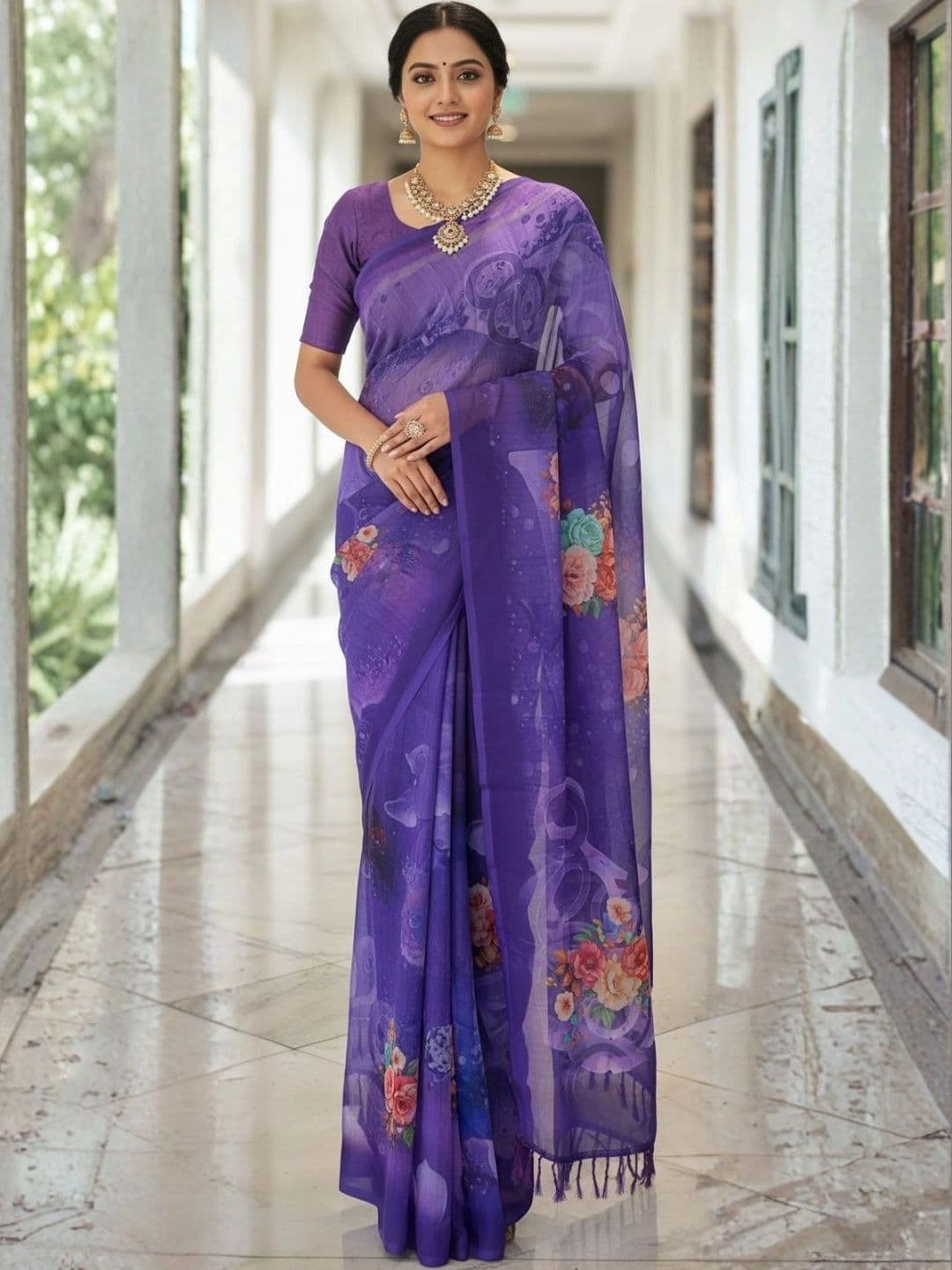 Mitera Floral Pure Georgette Designer Saree thumbnail 3