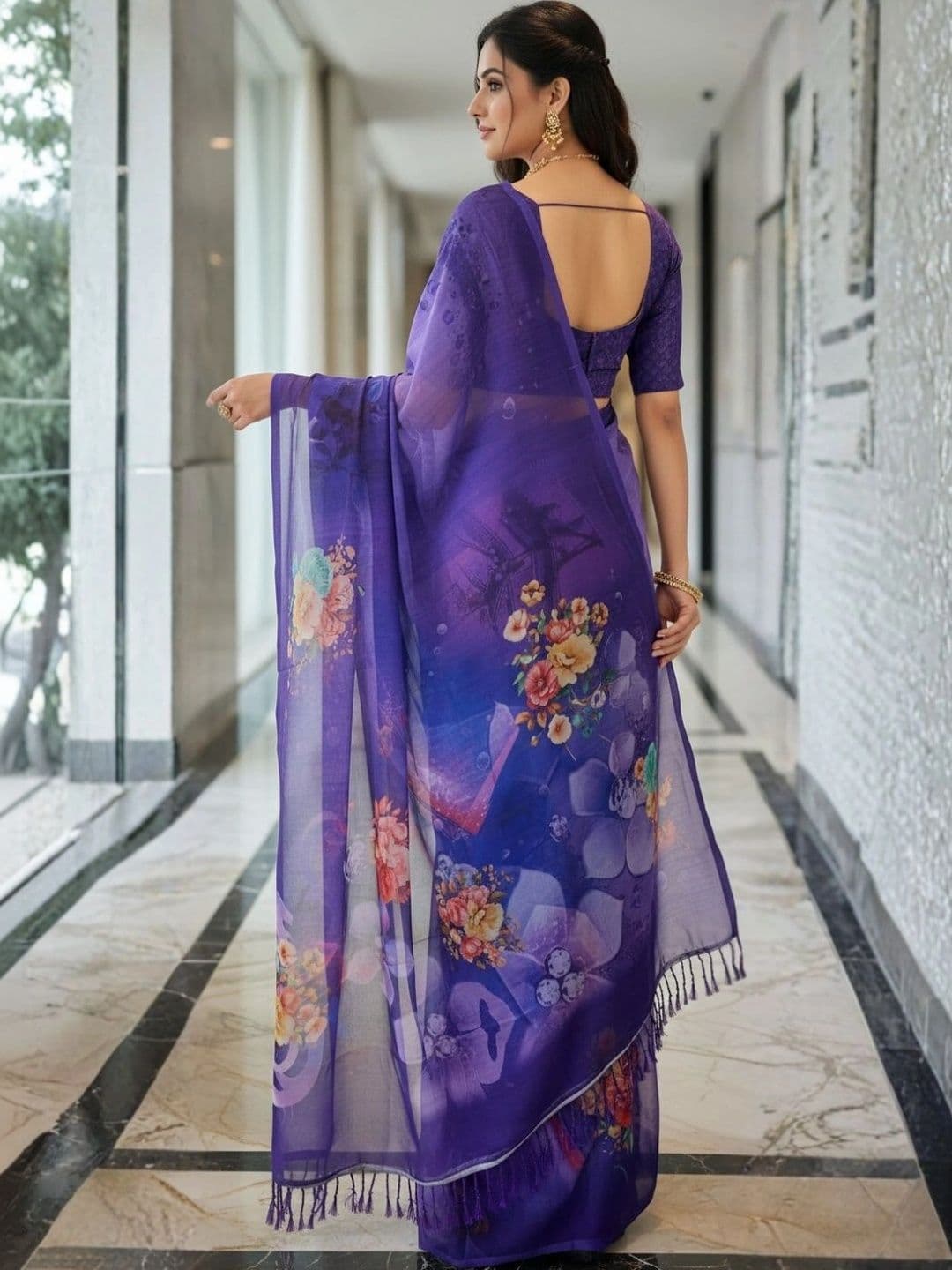 Mitera Floral Pure Georgette Designer Saree thumbnail 4
