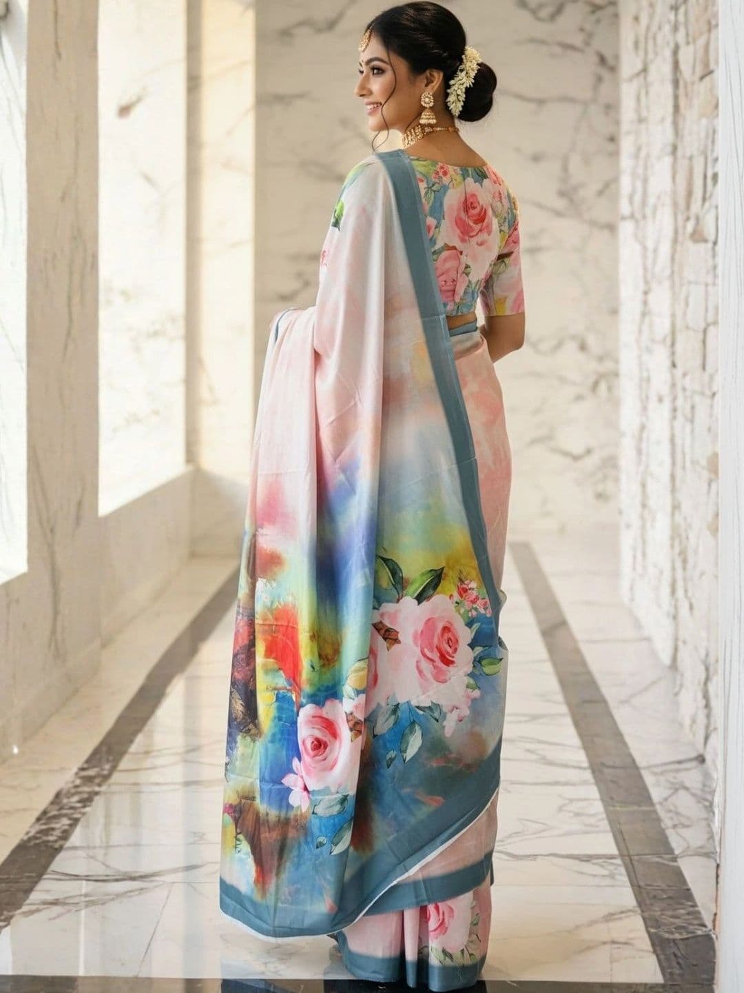 Mitera Floral Designer Saree thumbnail 3