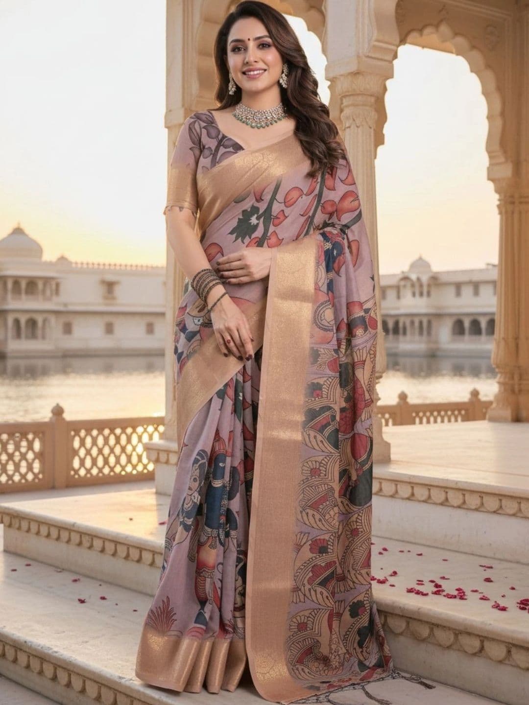 Mitera Floral Zari Silk Blend Designer Saree thumbnail 4