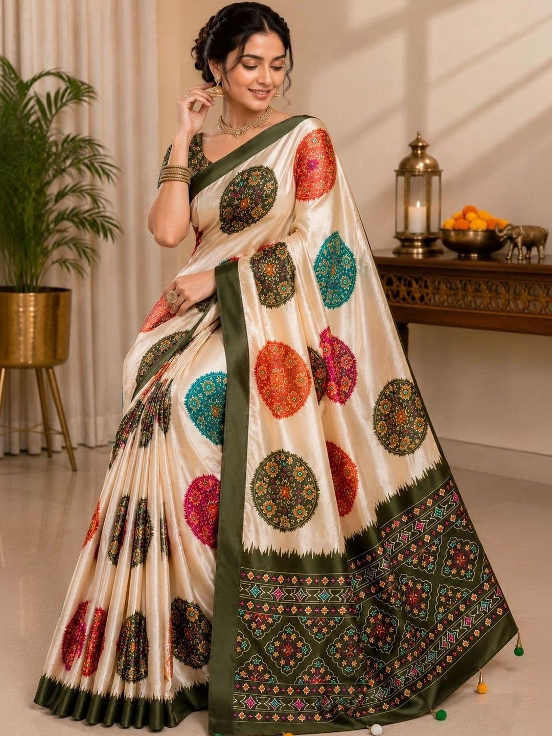 DHANLAXMI SAREES Ethnic Motifs Satin Patola Saree thumbnail 5