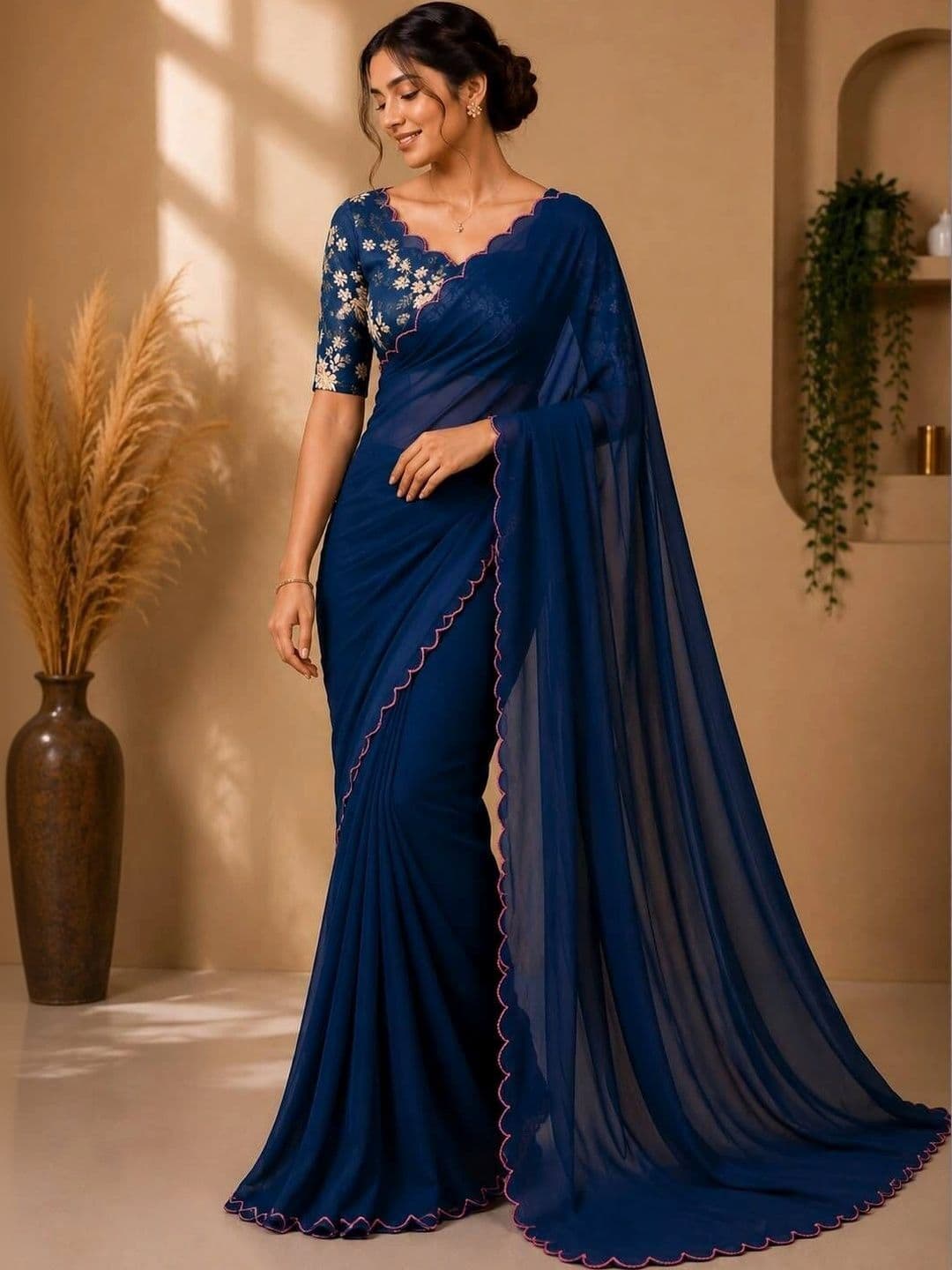 Saanvi Floral Embroidered Poly Georgette Saree - view 1