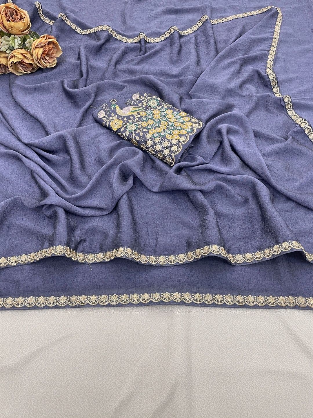 Saanvi Embellished Embroidered Poly Georgette Saree thumbnail 3