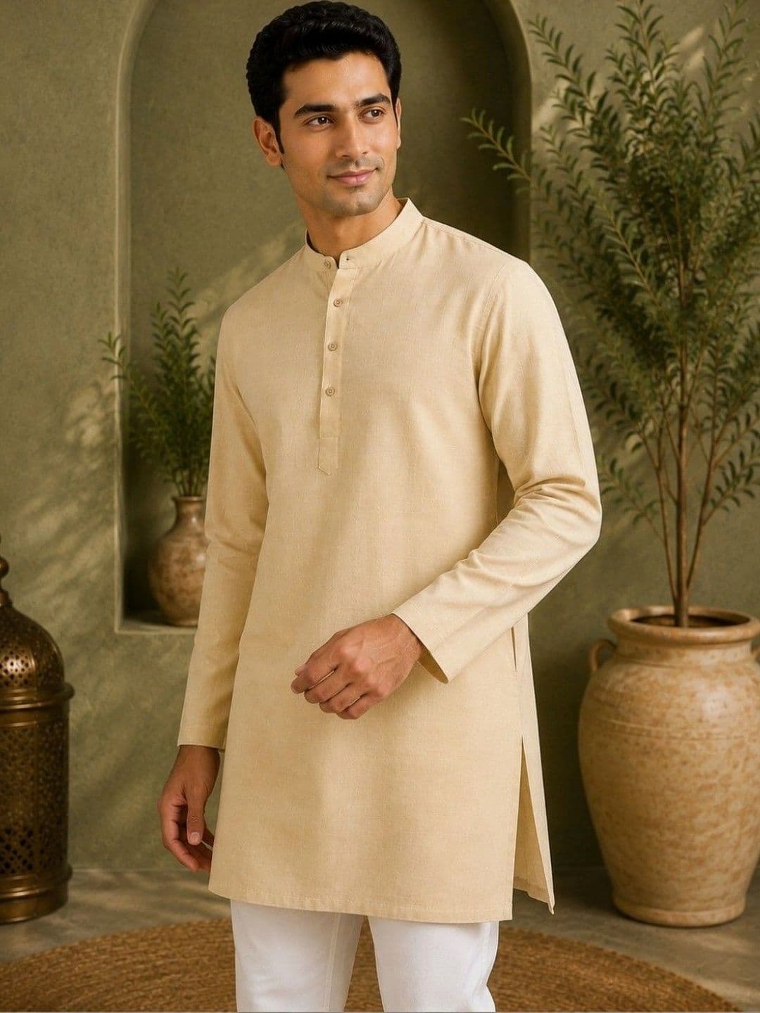 TATTVA Men Mandarin Collar Straight Thread Work Kurta thumbnail 2
