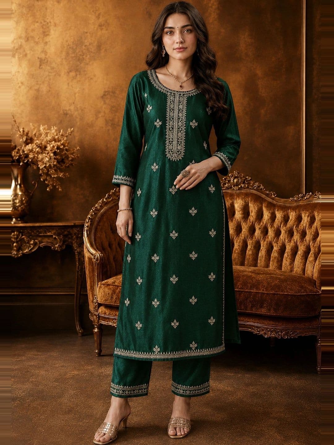 CREATIVE KORNER Women Ethnic Motifs Embroidered Thread Work Kurta thumbnail 5