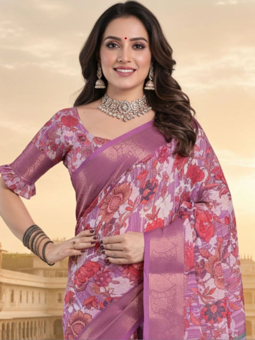 Mitera Floral Silk Blend Designer Saree thumbnail 2