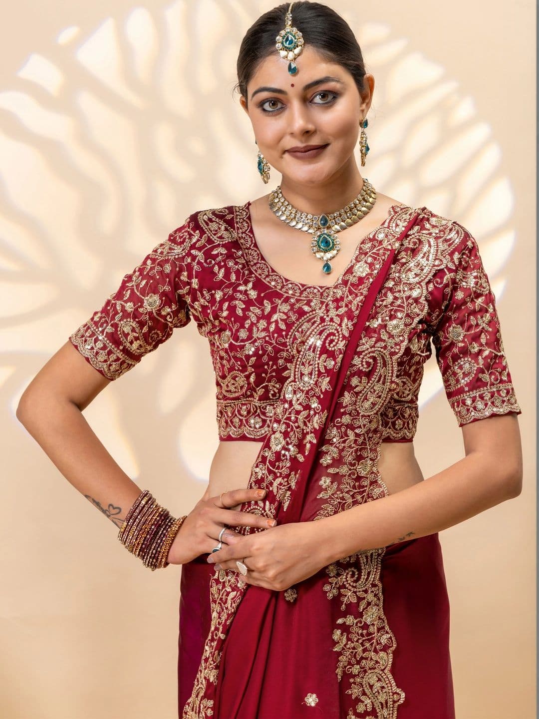 Vastra Drape Embellished Embroidered Silk Blend Saree thumbnail 4