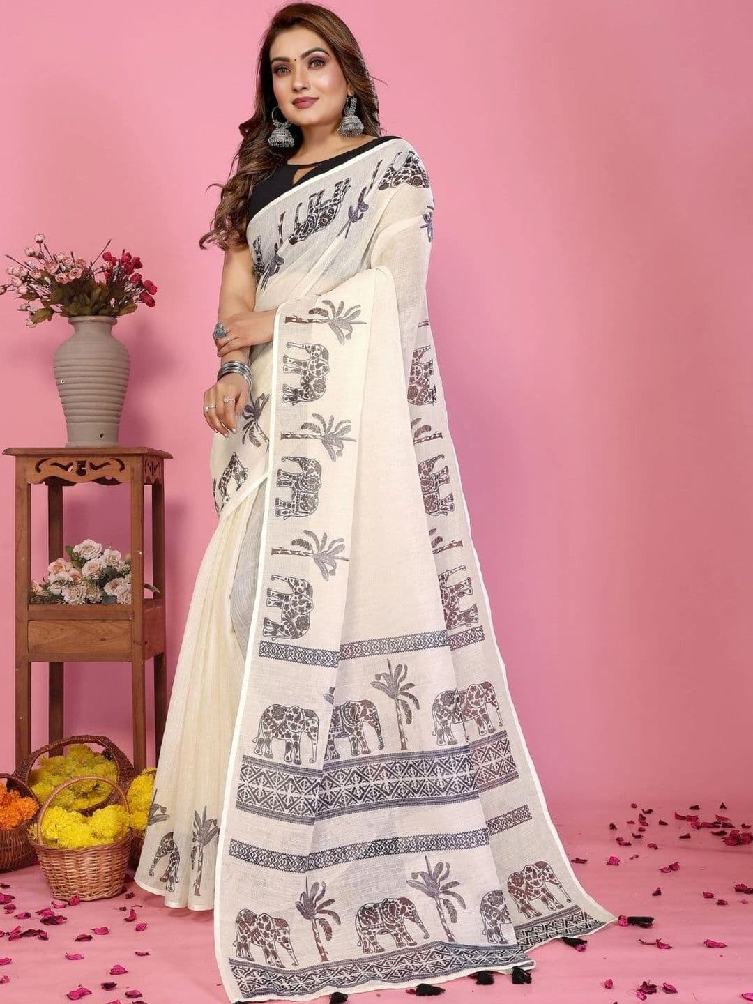 Mitera Warli Linen Blend Designer Saree thumbnail 2
