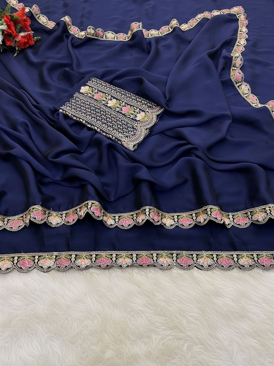 Vastra Drape Embroidered Silk Blend Saree thumbnail 2