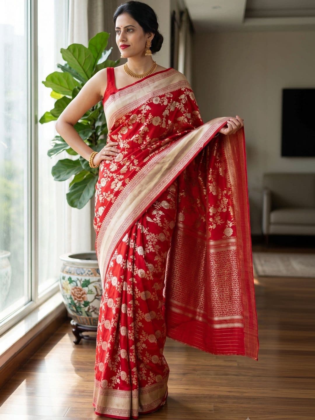 DHARMA TEX Woven Design Zari Art Silk Kanjeevaram Saree thumbnail 4