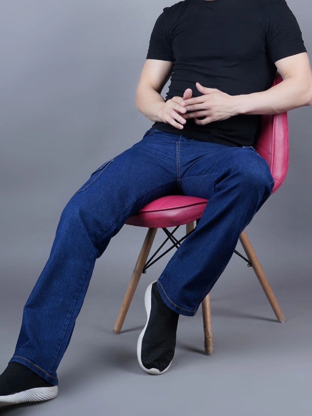 HERE&NOW Men's Medium Blue Wash Cargo Straight-Leg Jeans thumbnail 3